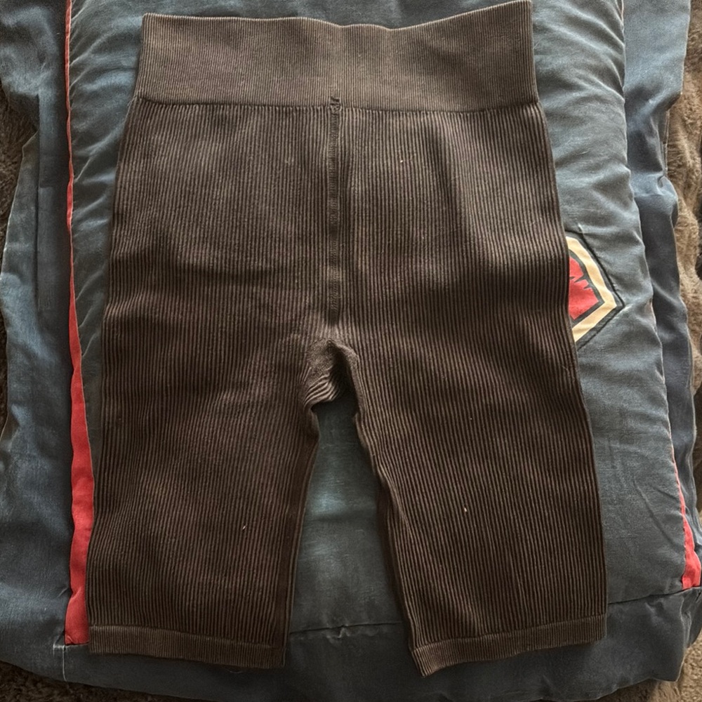 Gray Ribbed Biker Shorts